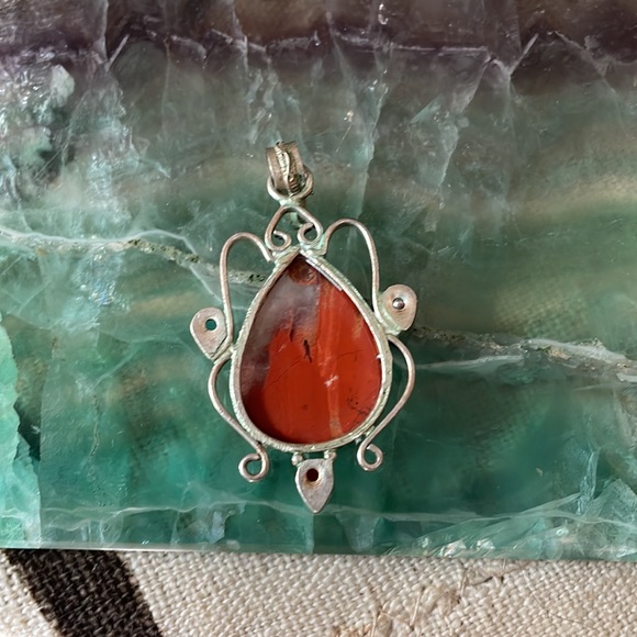 Red Jasper and Quartz Pendant Accented With Gemstones - Picture 3 of 4